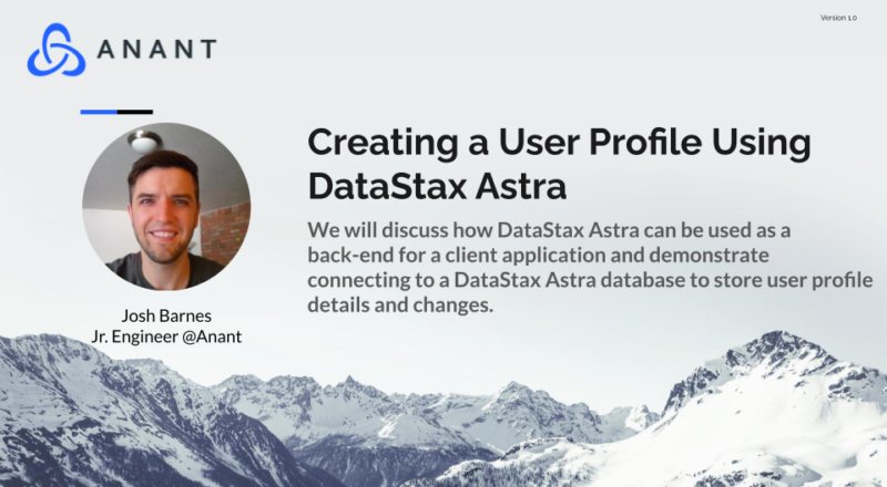 Cover Slide for Using DataStax Astra to create a User Profile
